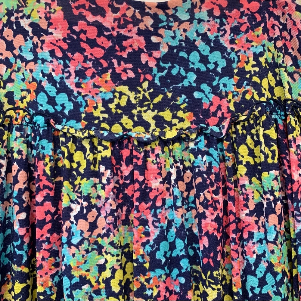Kate Hill Skirt 2X Colorful Abstract Stretch Elastic Waist Lined Ruffle Office - Picture 3 of 7